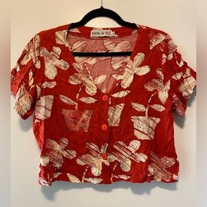 Jams World Red Flower Pot Shirt- size Large